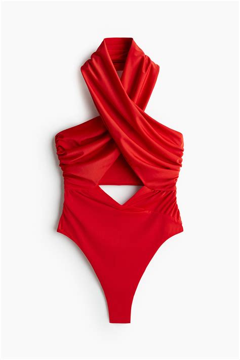 Draped Halterneck Swimsuit - Red - Ladies | H&M US