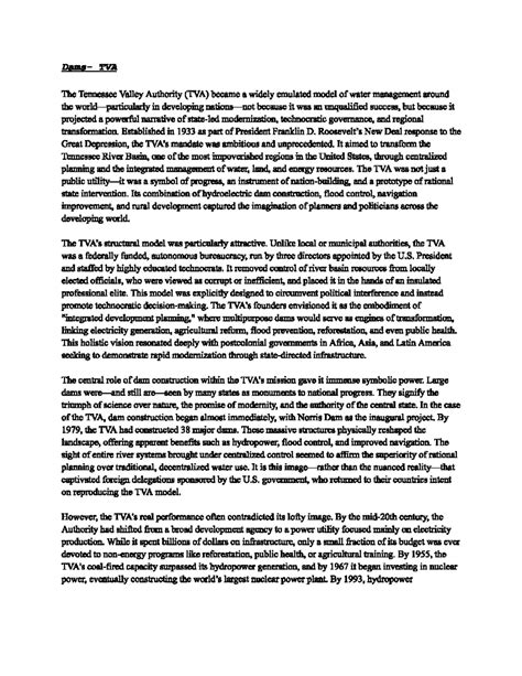 TVA Dams: A Study of Modernization and Its Consequences - Studocu