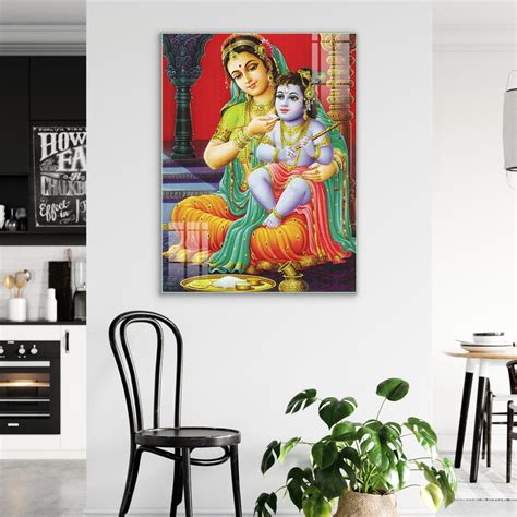 Mata Yashoda holding Kanha Glass Wall Painting for Home, Living Room ...