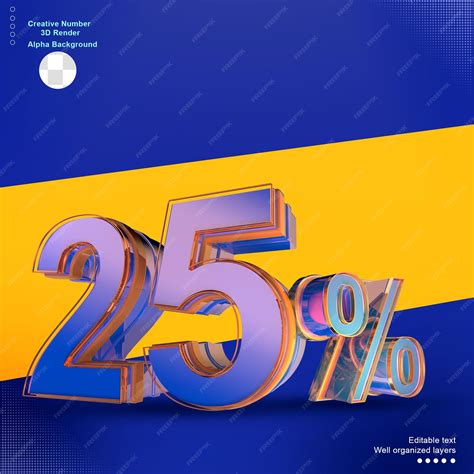 Premium PSD | Blue 3d number 25 percentage
