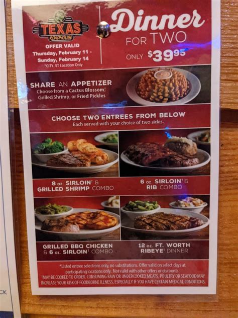 Menu at Texas Roadhouse steakhouse, Florence, Houston Rd