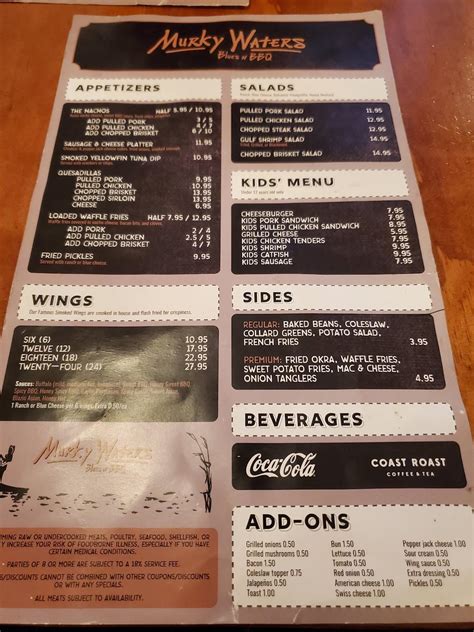 Menu at Murky Waters BBQ - Hattiesburg, Hattiesburg