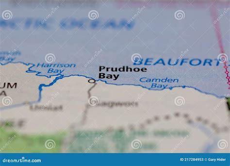 04-28-2021 Portsmouth, Hampshire, UK, Prudhoe Bay Alaska USA Shown on a Geography Map or Road ...