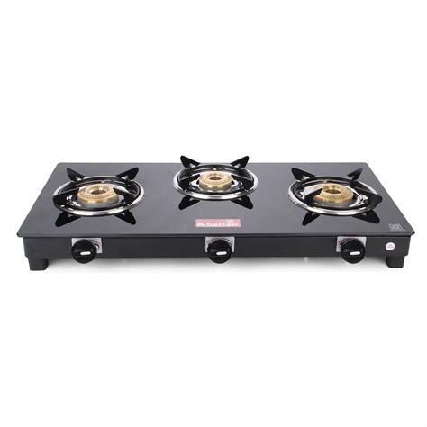 Khaitan 3 Burner Active Black Toughened Glass LPG Gas Cooktop, Manual ...