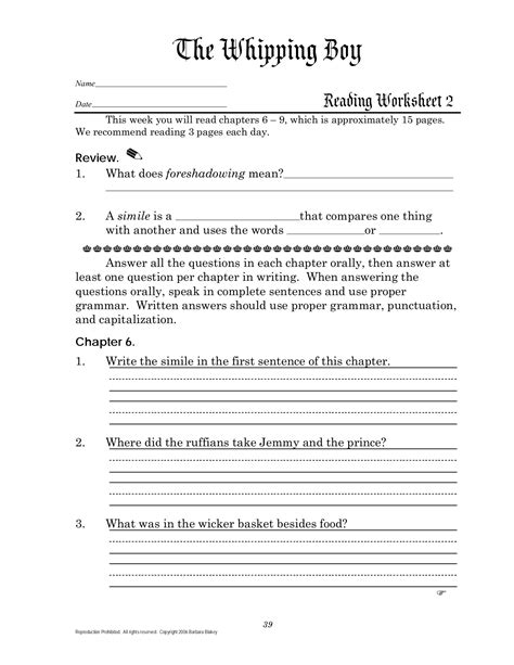 The Whipping Boy Worksheets The Whipping Boy (Novel Study Guide)