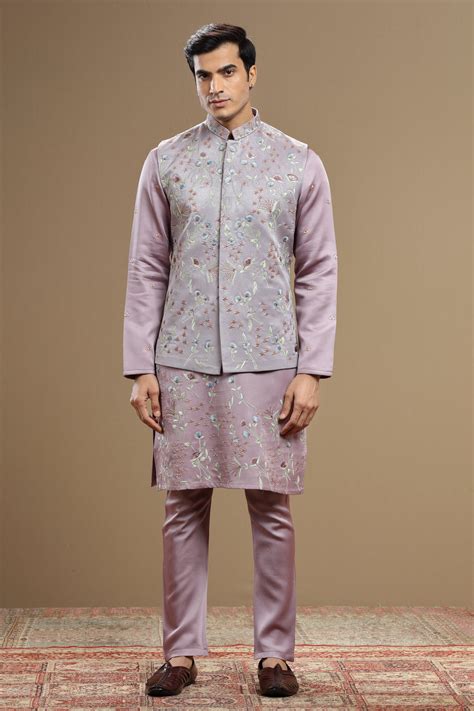 Buy Lilac Silk Jacket With Resham Floral Motif Embroidery | Shreeman