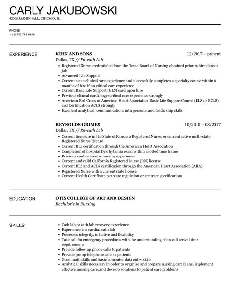 Rn-cath Lab Resume Samples | Velvet Jobs