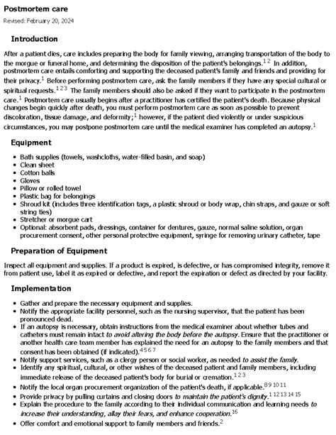 Post mortem care - PassPoint remediation - Postmortem care Revised: February 20, 2024 ...