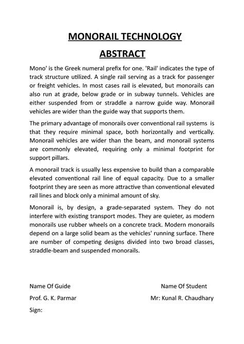Monorail Technology - Seminar abstract - MONORAIL TECHNOLOGY ABSTRACT ...