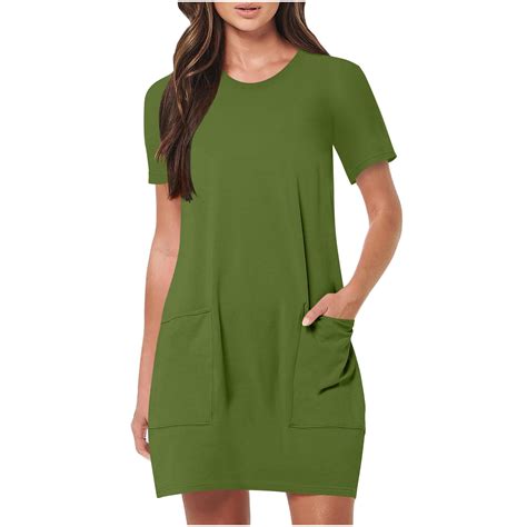 ShomPort Women's Casual T-Shirt Dresses with Pockets Summer Loose Round ...