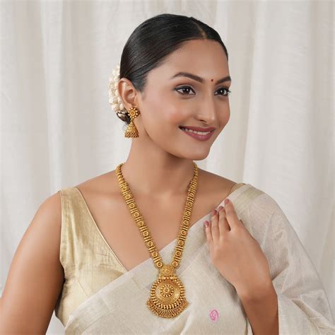 Stunning long antique gold traditional necklace set with earring | Free ...