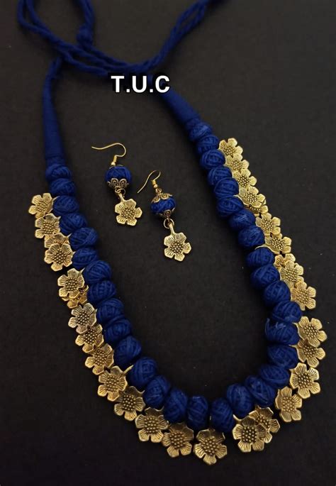 OXIDISED SILVER FLOWER & THREAD NECKLACE SET FOR WOMEN – www.soosi.co.in