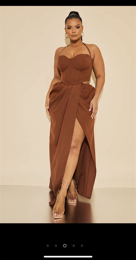 Pin by Muse on Belliveau Make up & Dresses | Ruched maxi dress, Brown ...