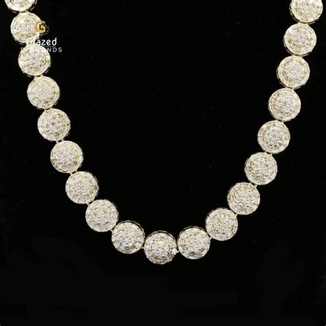 Iced Out Baguette and Round Moissanite Diamond Halo Style Tennis Chain ...