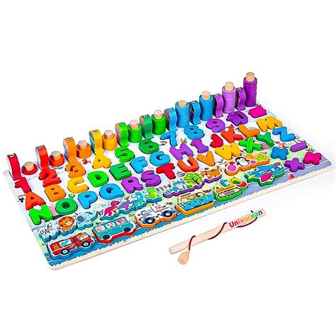 Univocean 8 in 1 Preschool Wooden Magnetic Fishing Toy Number Letter ...