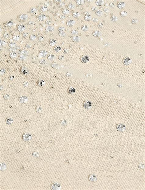 Buy Cotton Rich Embellished Crew Neck Vest Top at Marks & Spencer