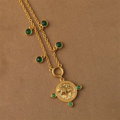 Discover Emerald Taurus Zodiac Coin Gold Plated Silver Necklace ...