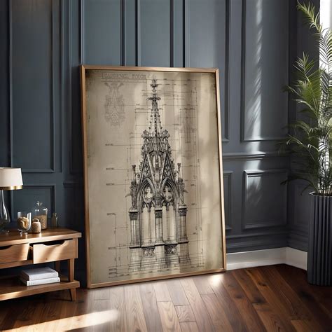 Gothic Architecture Blueprint Poster Vintage Gothic Spire Architecture ...
