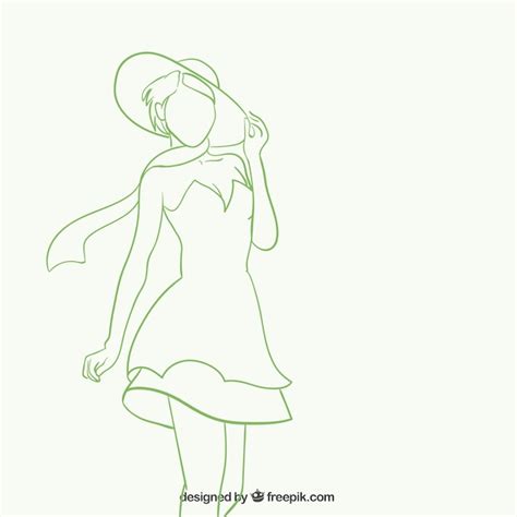 Piękna kobieta sylwetka w stylu szkic | Darmowy wektor