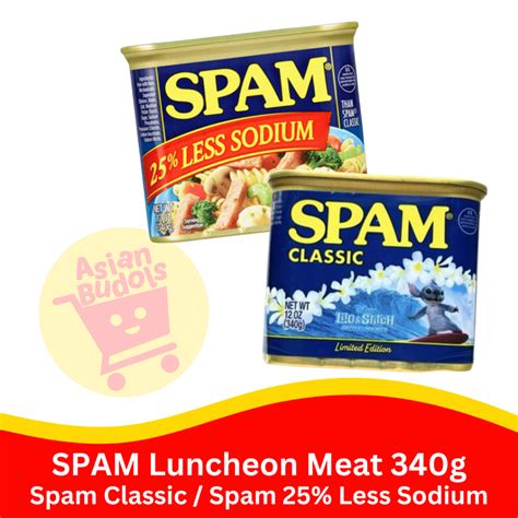 SPAM Luncheon Meat 340g (Spam Classic / Spam 25% Less Sodium) | Shopee ...