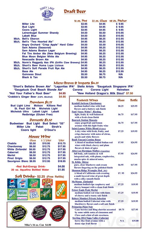 Zukey Lake Tavern menus in Pinckney, Michigan, United States