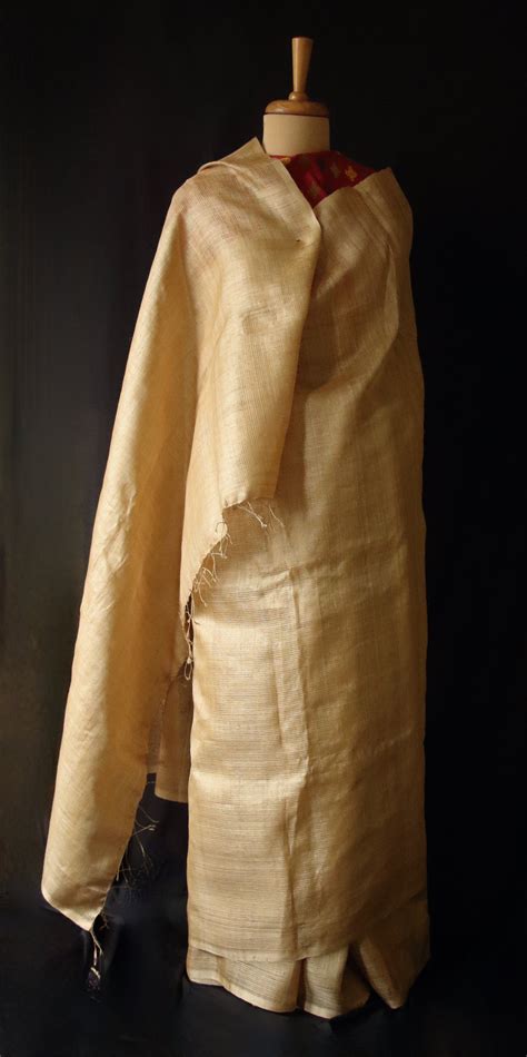 Luxurious Golden Plain Muga Silk Saree from Assam – korobidesign