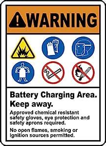 warning. Battery charging area. Keep away. Approved chemical resistant ...