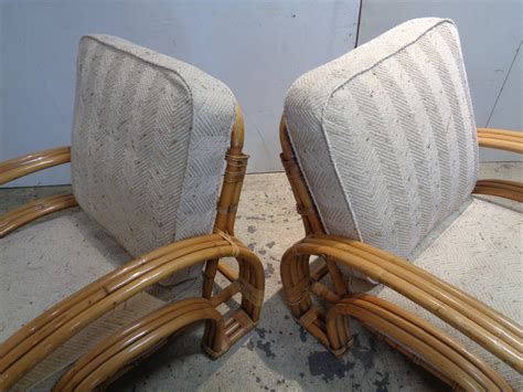 Art Deco Rattan Double Horseshoe Lounge Chairs For Sale at 1stDibs