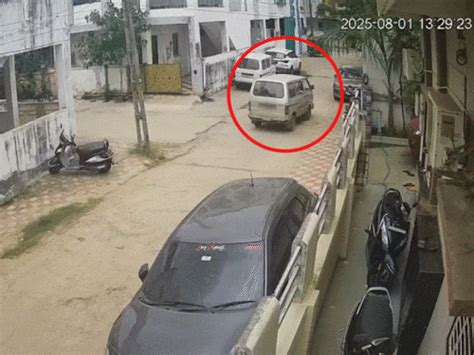 School van full of children hits parked car, CCTV