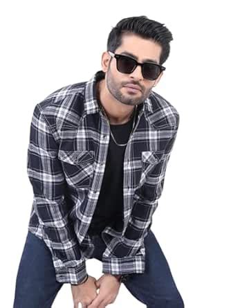 VASTRADO Mens Black & White Checked Shirt | 100% Cotton, Double Chest ...