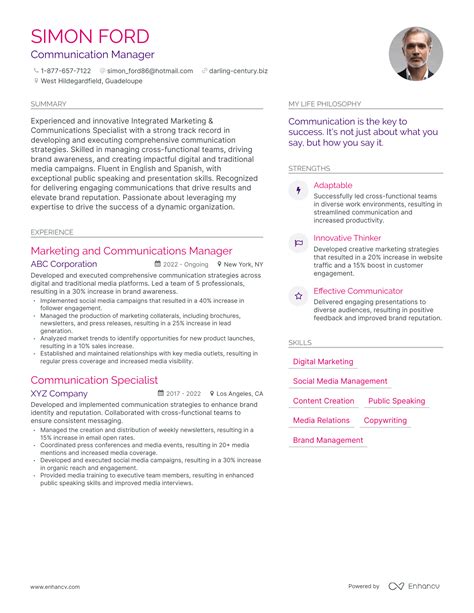 3 Successful Communication Manager Resume Examples And Writing Tips for ...
