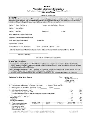 FORM L Physician Licensure Evaluation - Texas Medical Board - Tmb State ...