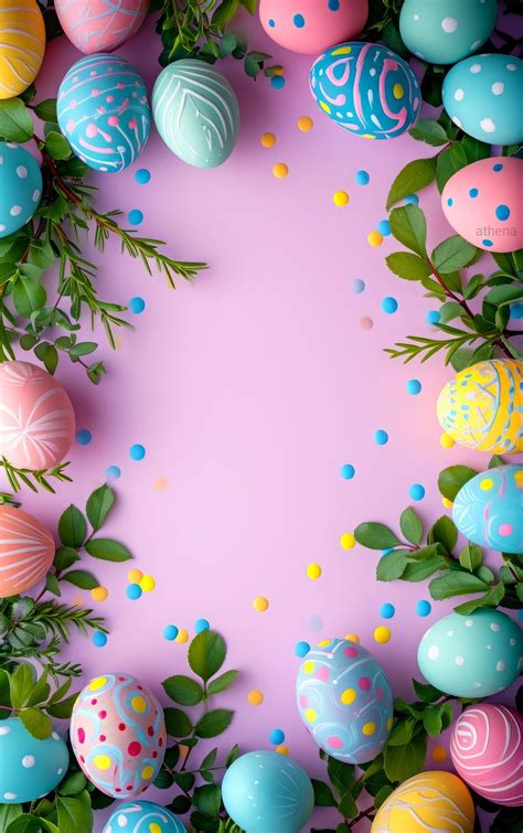 Colorful Easter Eggs on Pink Background