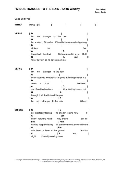 I'm No Stranger To The Rain Chords - sound of rain chords