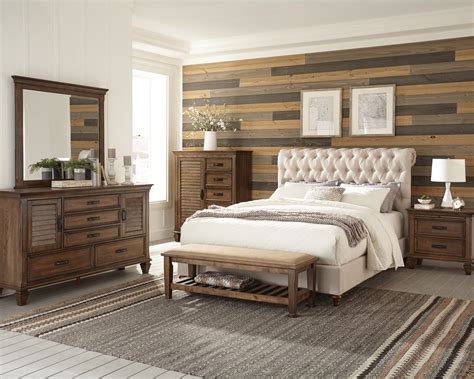 Canora Grey Doonfin 5 Piece Bedroom Set in Beige and Burnished Oak ...