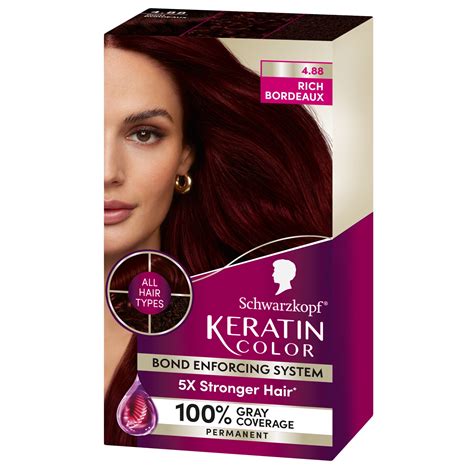 Schwarzkopf Keratin Color Permanent Hair Dye 4.8 Rich Bordeaux Long ...