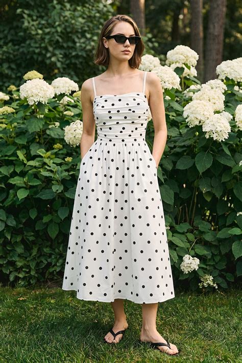 Buy a White Polka Dot Cotton Dress Solid Sleeveless Fit and Flare Emely ...