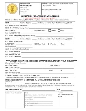 Fillable Online Missouri Birth Certificate Paper Application - 12/2020 ...