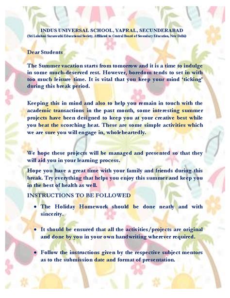 Grade 9 Holiday Home work 2024-25 - INDUS UNIVERSAL SCHOOL, YAPRAL ...