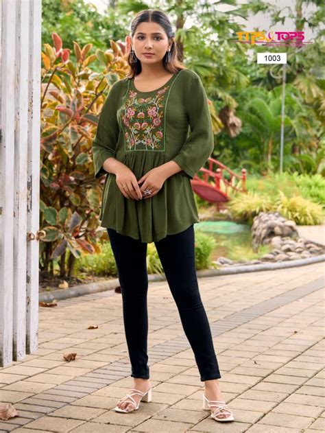 Tips And Tops Sana Vol 5 Rayon Wrinkle Embroidery Top Collection