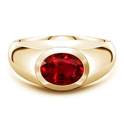 East-West Oval Lab-Grown Ruby Men’S Signet Ring