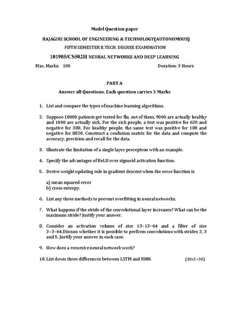 101905 CS502H- Neural Networks and Deep Learning - Model Question Paper ...