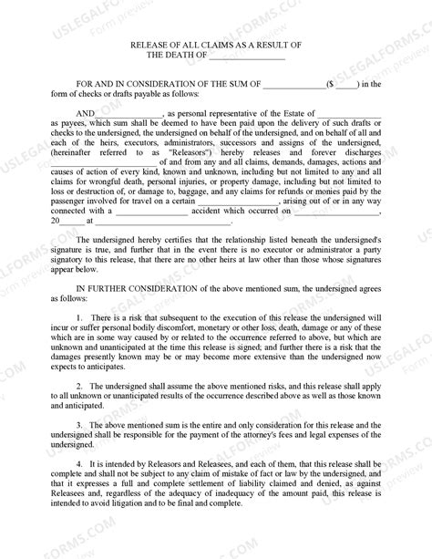 Wyoming Release of All Claims - Death Claim | US Legal Forms