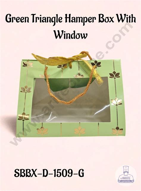 Home Green Triangle Hamper Box with Window – Gold Lotus Print & Rope ...