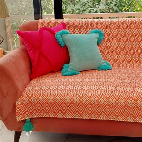Orange Aztec Tassel Sofa Cover for Living Room| Modern Home Makeover ...