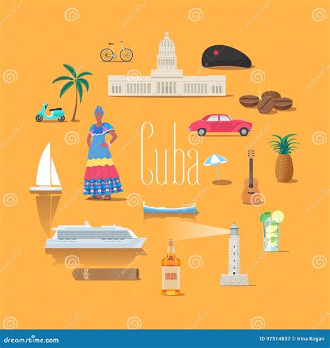 Set of Icons with Cuban Landmarks in Vector Stock Vector - Illustration ...