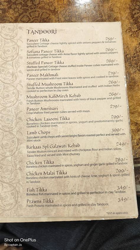 Menu at Barkaas Indo-Arabic Restaurant, Lucknow