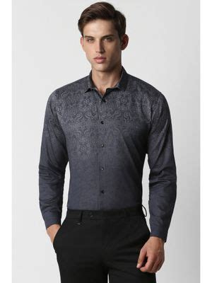Buy Van Heusen Men Grey Slim Fit Print Full Sleeves Party Shirt Online