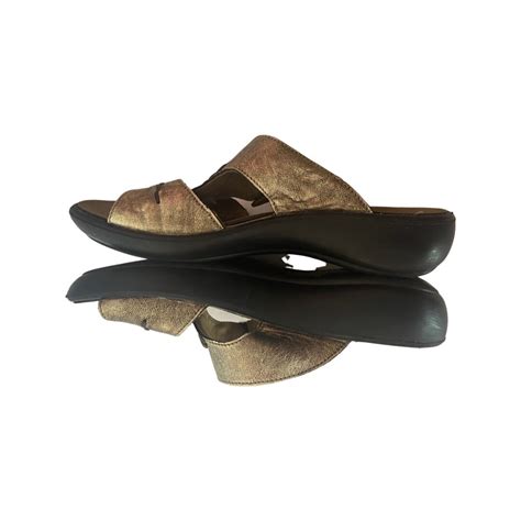 ROMIKA Slides Distressed Gold Leather Women’s Shoes S… - Gem