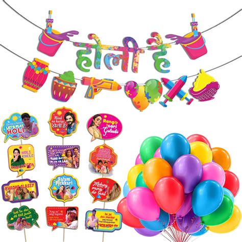 Festiko® Set of 38 Pcs Holi Hai Combo (Banner, Photobooth Props ...